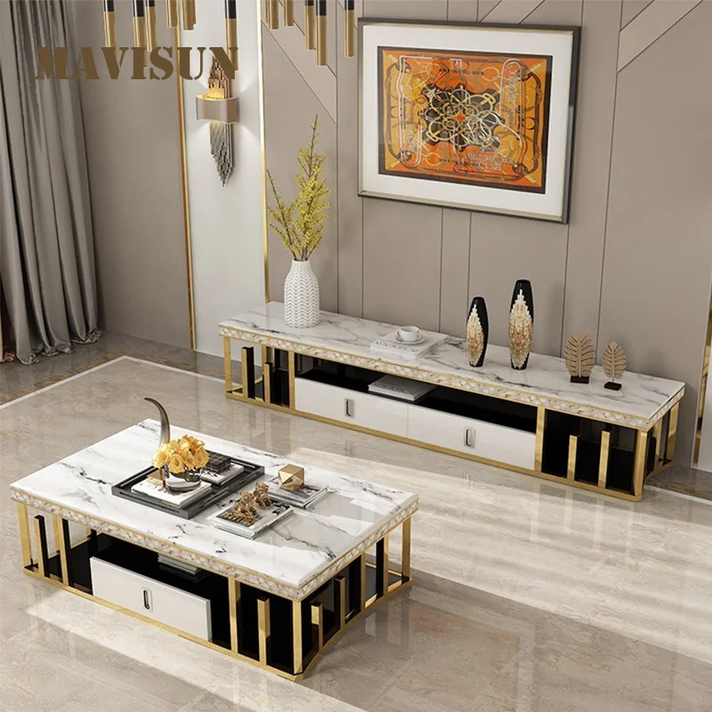 

Tv Cabinet Coffee Table Combination Light Luxury Post-Modern Nordic Marble Coffee Table Gold Living Room Furniture LQQ39YH