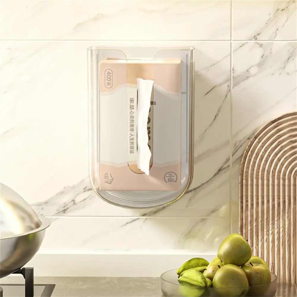 

Wall-mounted Tissue Dispenser Nail-free And Drill-free Opening Design Creative Tissue Box Hole-free Upside Down Paper Organizer