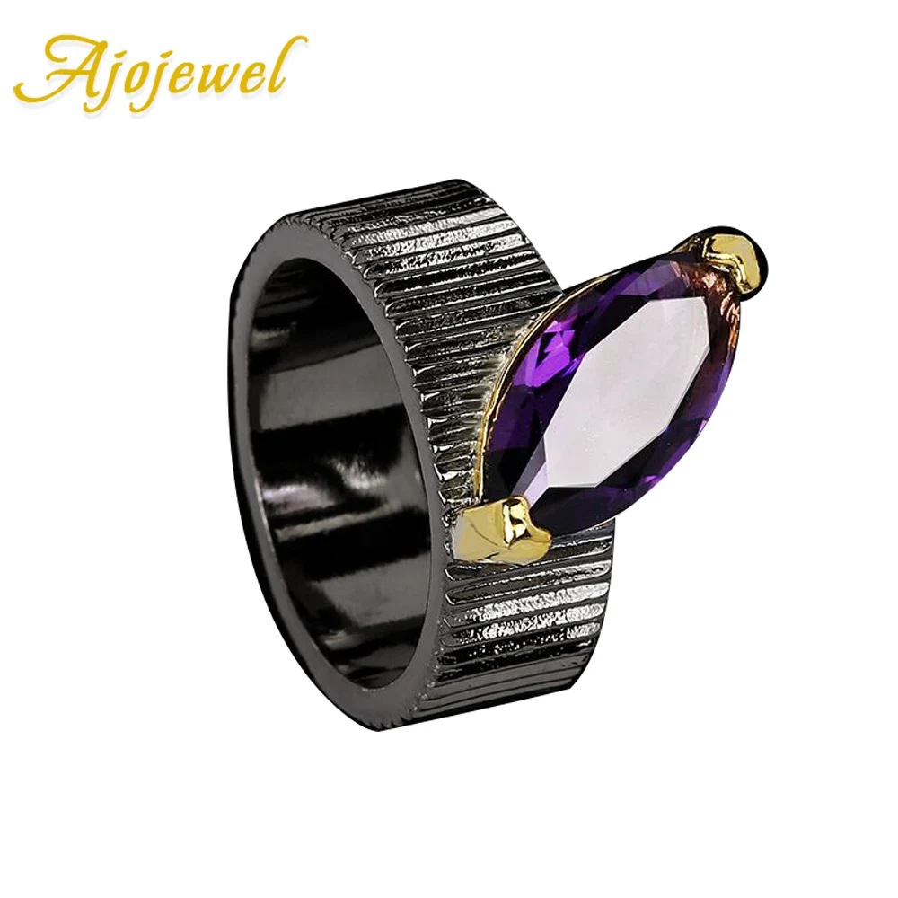 

Ajojewel Horse Eye Purple Crystal Zircon Rings Women Black Gun Plated Vintage Ring Retro Jewelry Wholesale Bague Femme