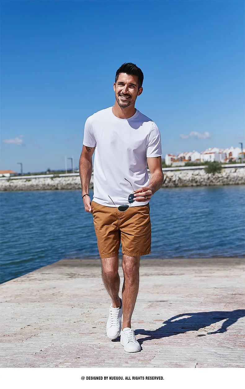 

Comfortable modal cotton short sleeve t-shirt men's slim fit solid color round neck elastic bottoming shirt.0005