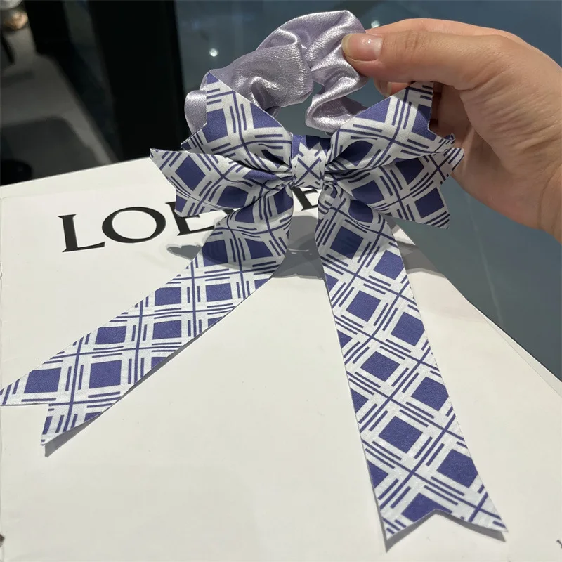 

Шнурок для волос в стиле колледжа с тканевой лентой в клетку