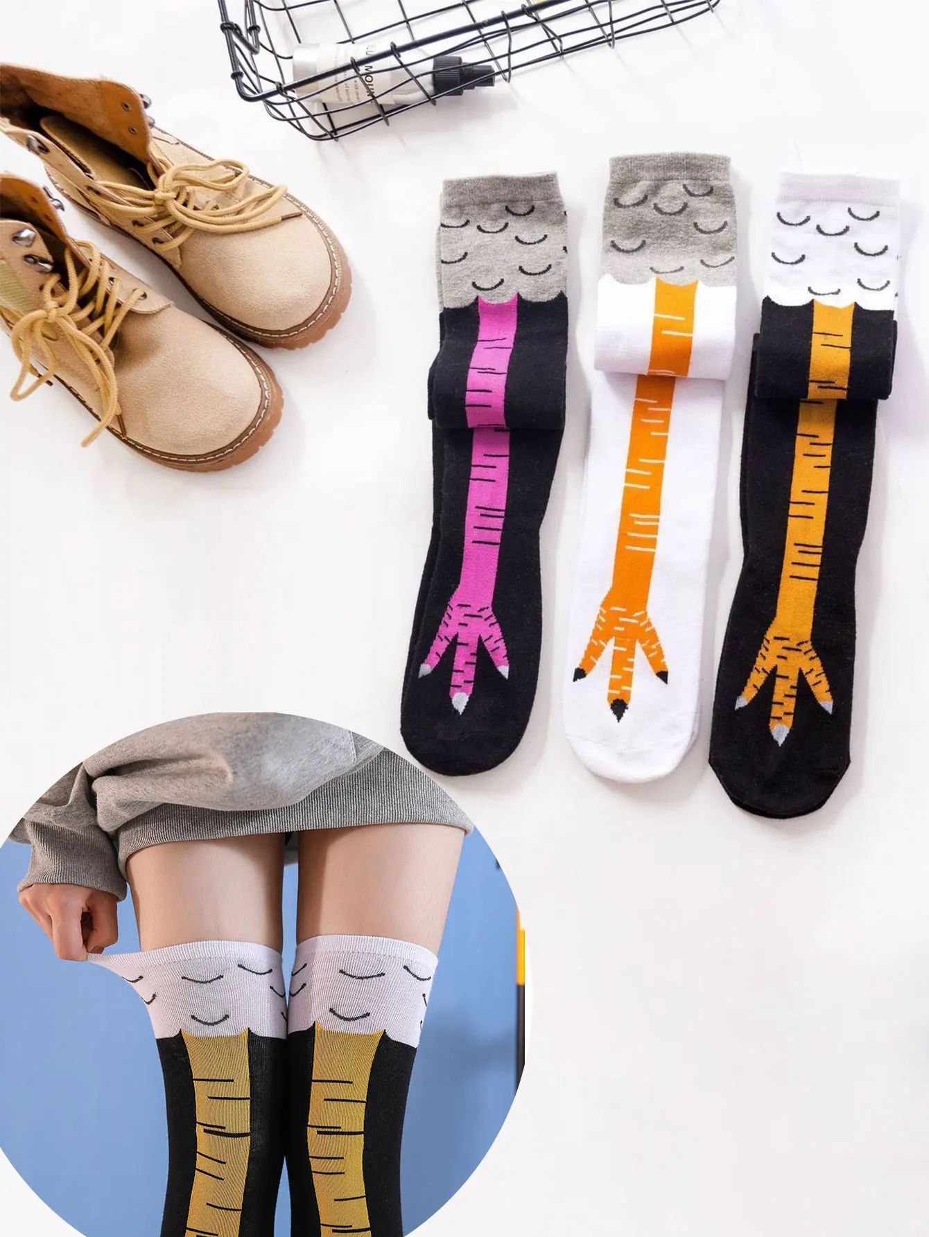 2 пары женских носков с куриными лапками забавные гольфы носки до середины икры