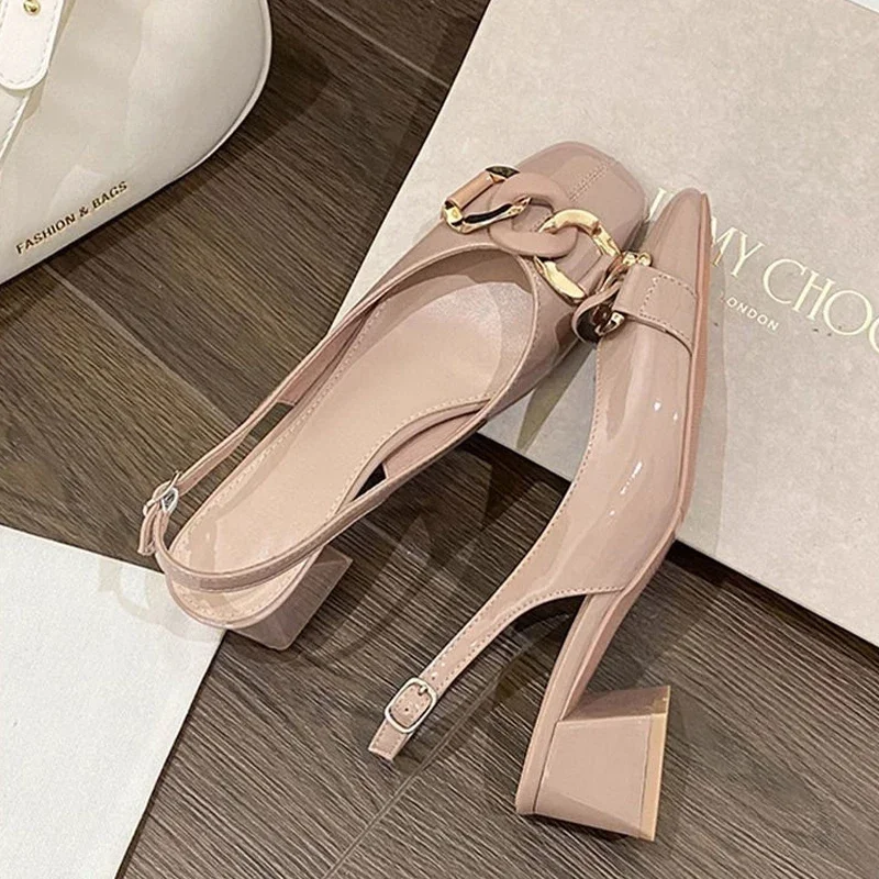 Женские босоножки на высоком каблуке с цепочкой классические дизайнерские