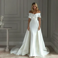 2 in 1 wedding dress off the shoulder mermaid simple wedding gown with detachable chapel train elegant modern bridal gown 2022