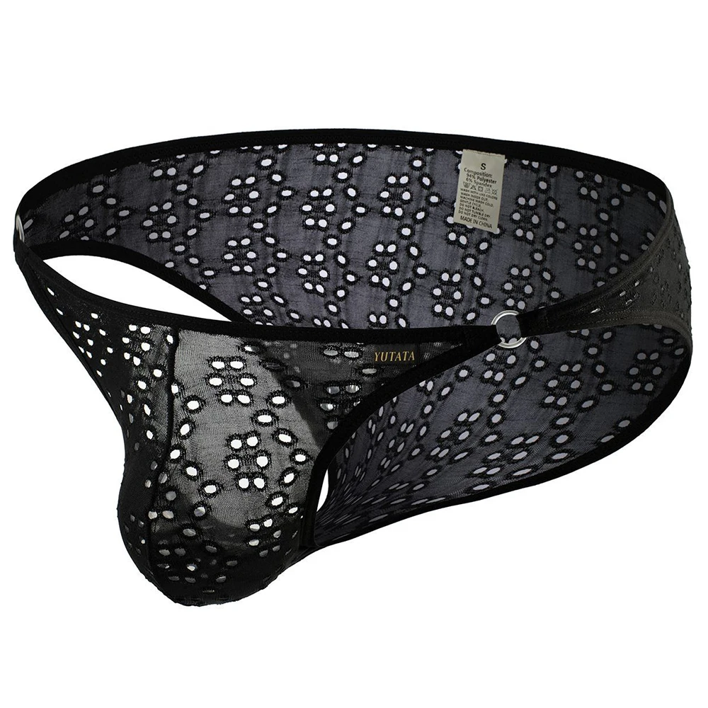 

Men U Convex Pouch Panties Low Waist Underwear Sexy Mesh Hollow Breathable High Slit See Through Thong Briefs Summer Cool