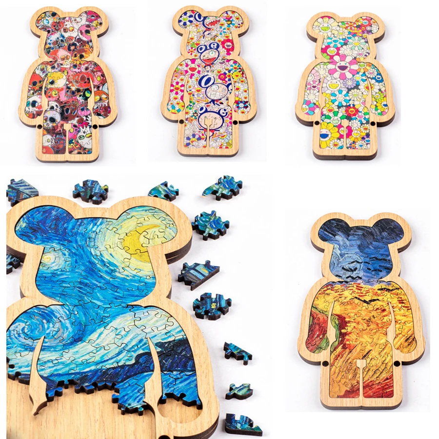 

Деревянные головоломки с изображением медвежьего кирпича, картина маслом Ван Гога, звездная ночь, «сделай сам», пазл, творческие игрушки для взрослых и детей