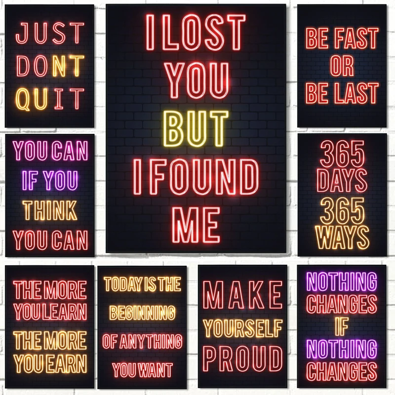 Неоновые художественные вдохновляющие цитаты плакаты мотивация дизайнерская
