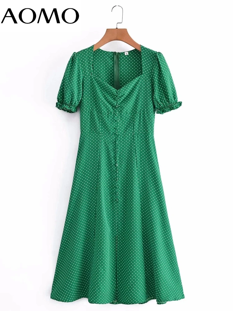 

Женское платье средней длины в горошек, с коротким рукавом