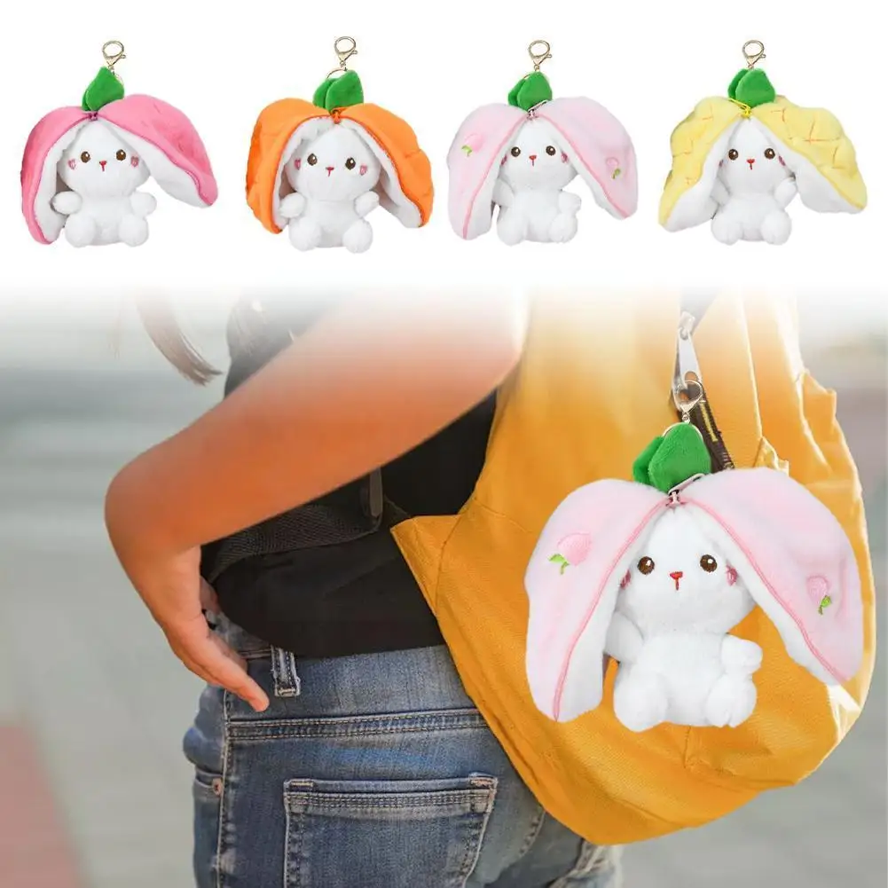 

Strawberry Rabbit Keychain Anime Cute Soft Plush Key Ring Toy Doll For Women Bags Decorative Pendant Car Keys Accessories Q5W1