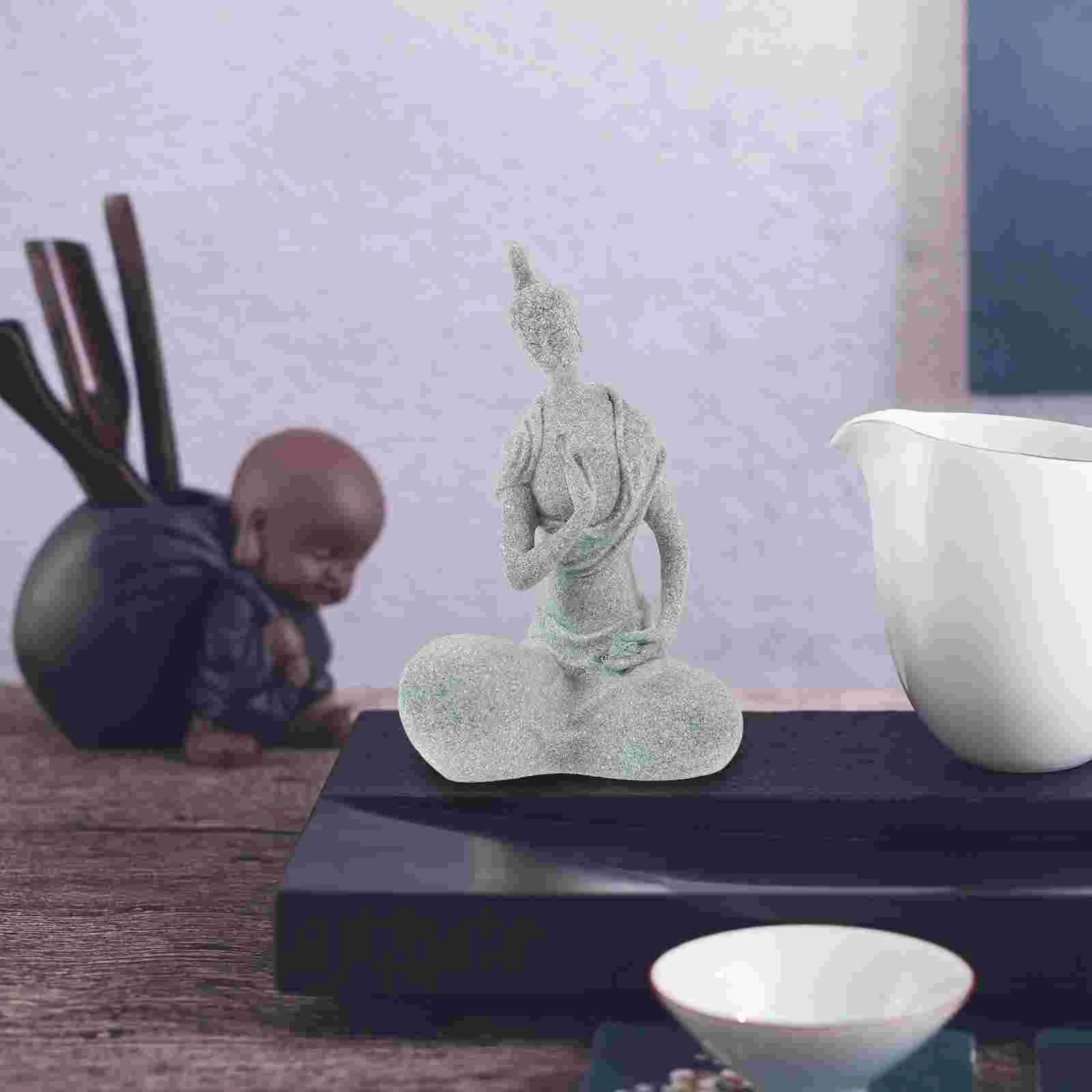 

Home Decor Decoration Desktop Buddha Statue Exquisite Zen Green Sandstone Craft Figurine Sculpture