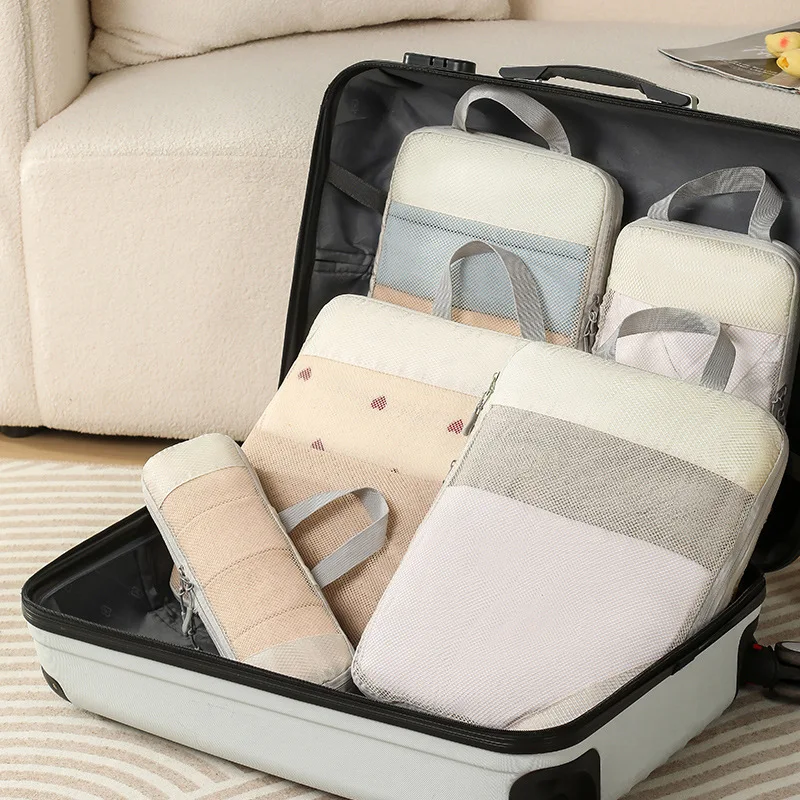 10PCS With Compression Portable Holiday Nylon Travel Waterproof Wear Resistant Storage Bag Packing Cube For Suitcase Organizer