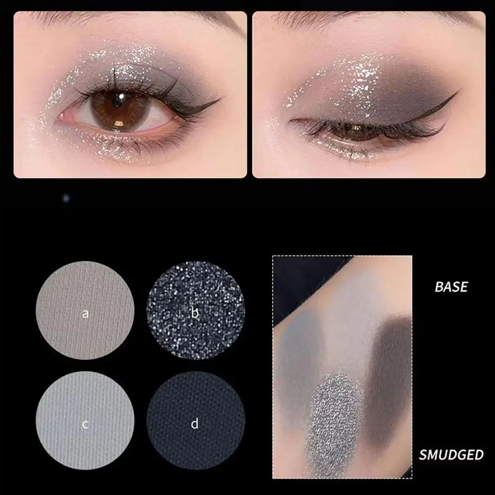 Палитра теней для век синие фиолетовые дымчатые тени косметика 4 цвета блестящие