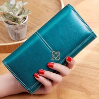 retro zipper womens wallet oil wax pu leather long card holder soft wallets for women multi function large capacity clutch