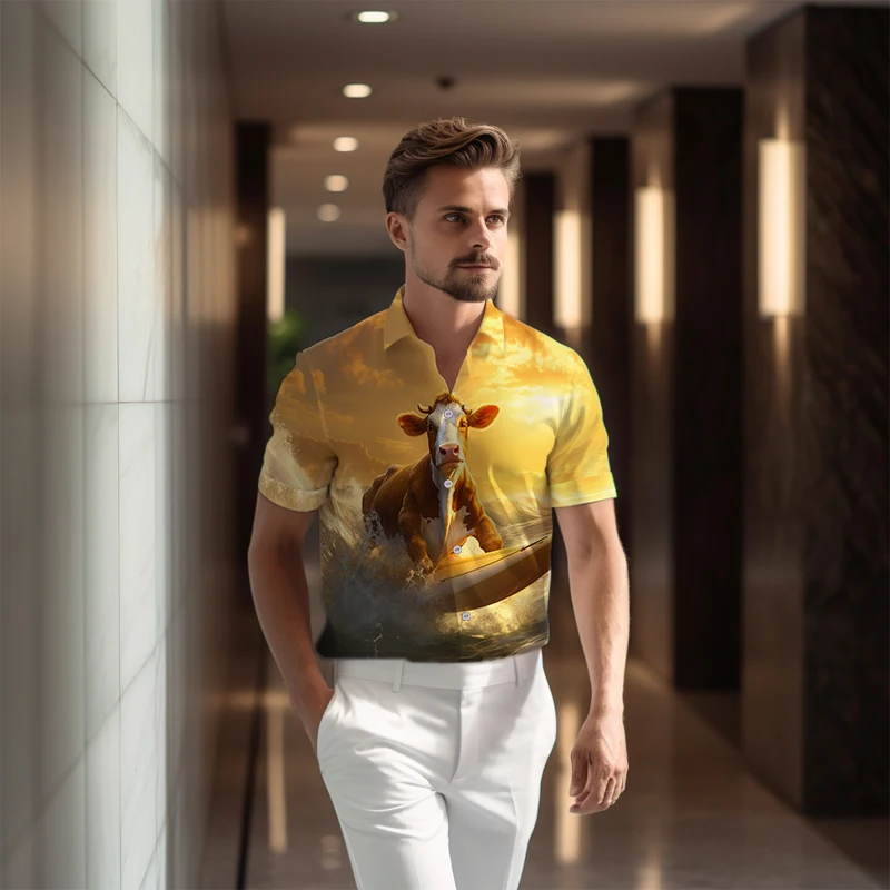 

Fashion Animal Cow 3d Printing Short-sleeved Shirt Loose Comfortable Shirt Summer Men's Street Office Short-sleeved Shirt