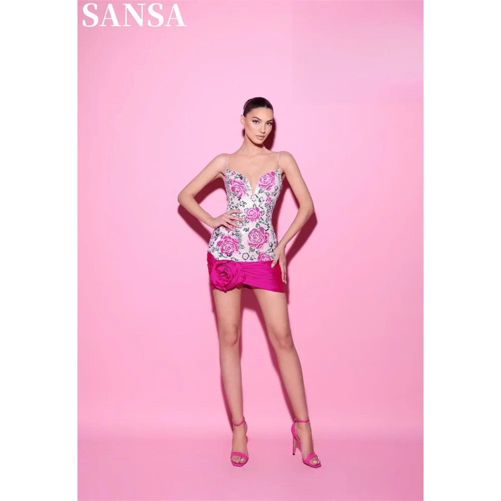 Атласное вечернее мини-платье Sansa ТРАПЕЦИЕВИДНОЕ ПЛАТЬЕ с вышивкой без бретелек