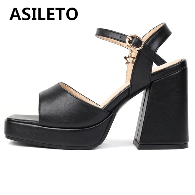 

ASILETO Fashion Women Platform Sandals Peep Toe Hoof Heels Ankle Buckle Strap Solid Casual Plus Sizes 34-43 White Summer S3208