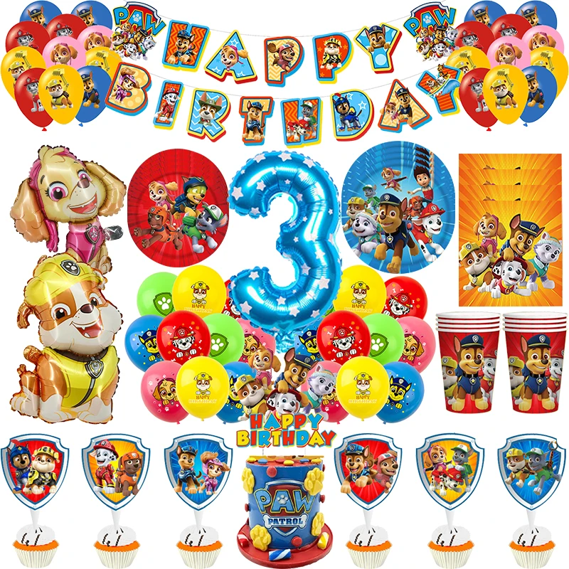 New Paw Patrol Birthday Party Decorations Balloons Tableware Tablecloth Backdrop Banner Happy Theme Deco Supplies