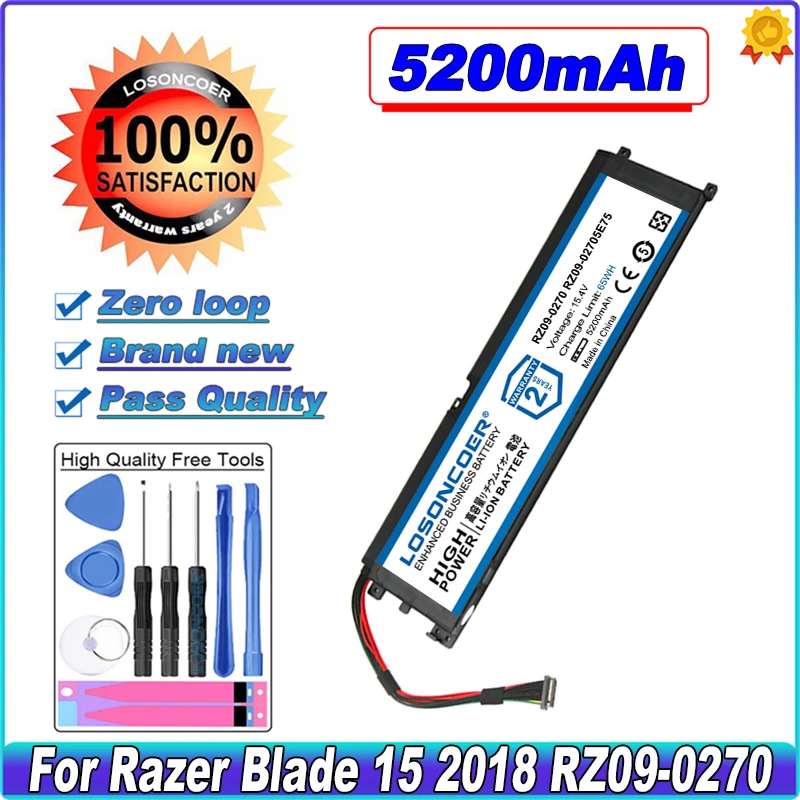 

5200mAh RC30-0270 Laptop Battery For Razer Blade 15 Base Stealth 2018 Series Notebook RZ09-03006 RZ09-0270 RZ09-02705E75-R3U1