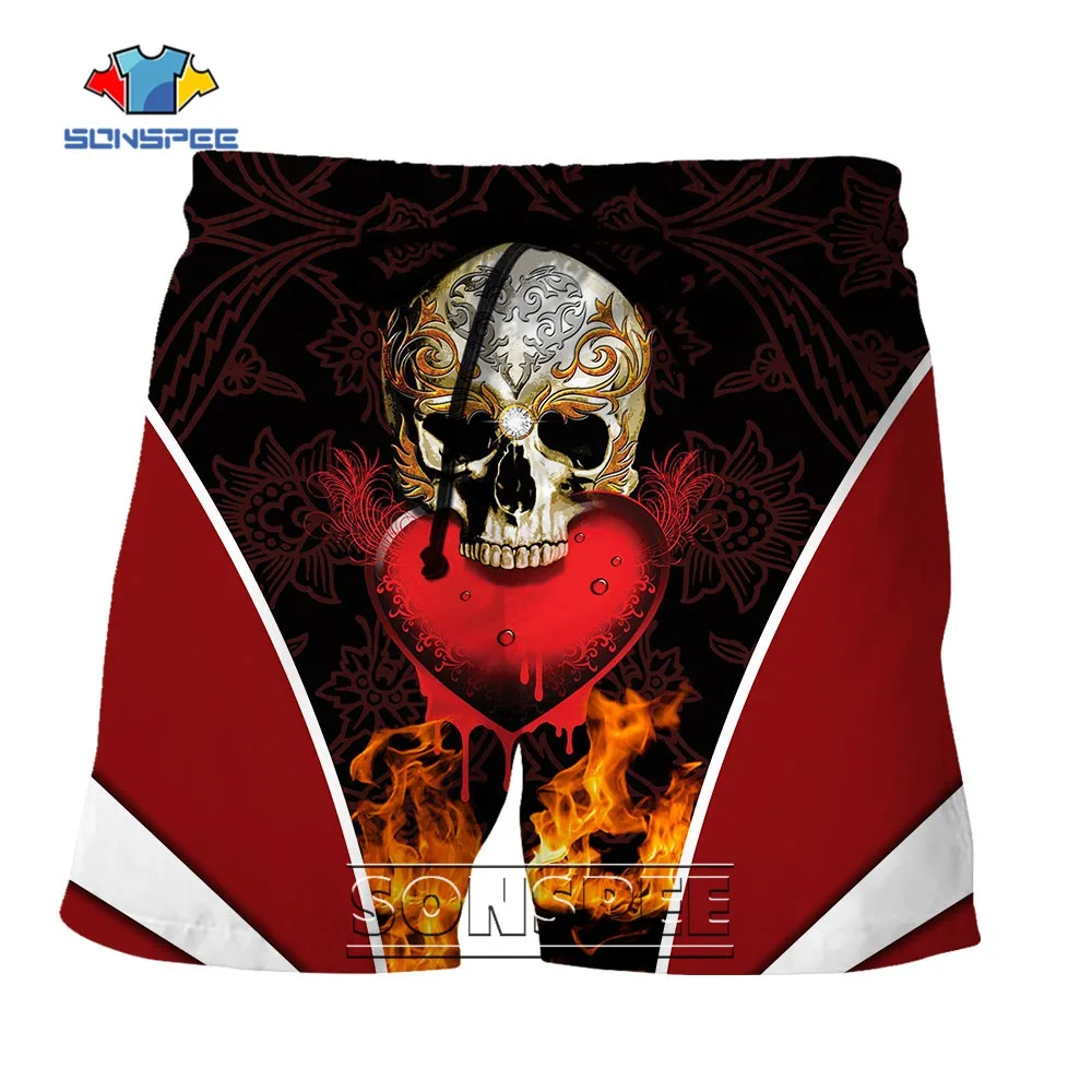 

SONSPEE 2022 Fashion Street Personality Unisex Shorts 3D Print Hell Demon Monster Skull Short Pants Casual Loose Sports Scanties
