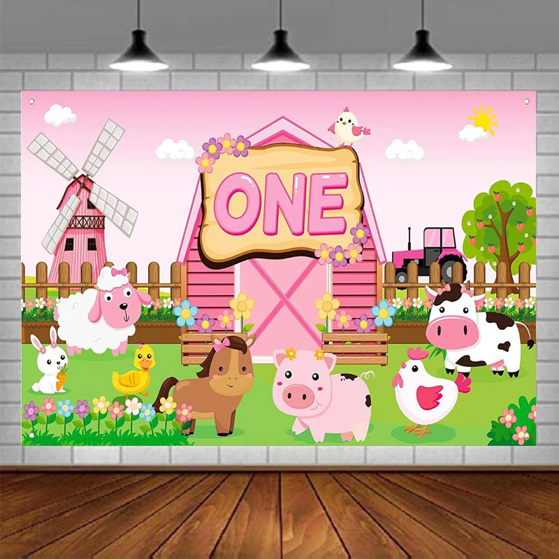 

Фон для фотосъемки с животными на ферме один первый день рождения баннер розовый барный двор декорация для заднего фона поставка для новоро...