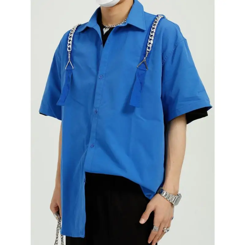 Стильная рубашка с цепочкой в гонконгском стиле однотонная мужская пятиконечным