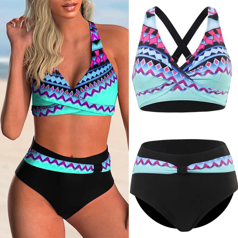 Swimwear Two Piece 2022 New Swimsuit Sexy Plus Size High Waist Printed Women Bikini Set Beachwear Push Up Bathing Suit Female