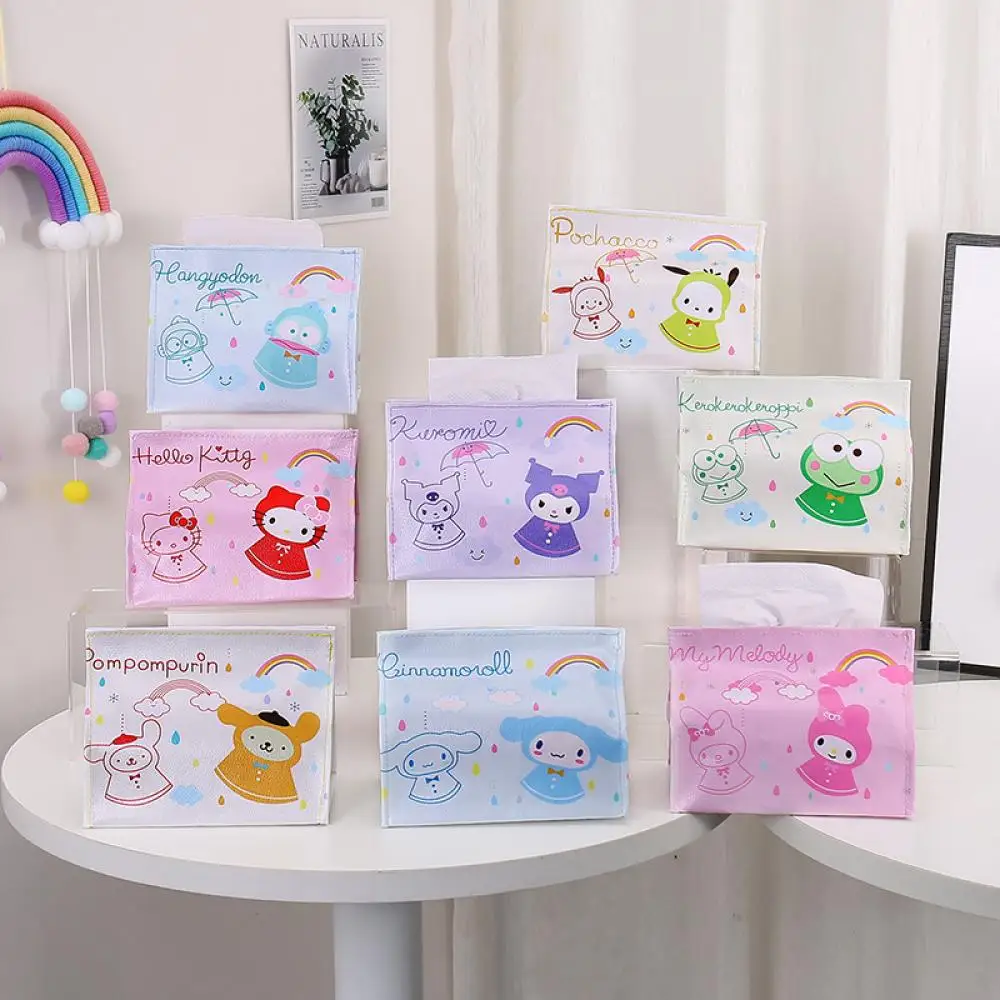 

Sanrio Tissue Box Leather Foldable Tabletop Hello Kt Kuromi Melody Cinnamoroll Velcro Opening Living Room Bedroom Drawer Gifts