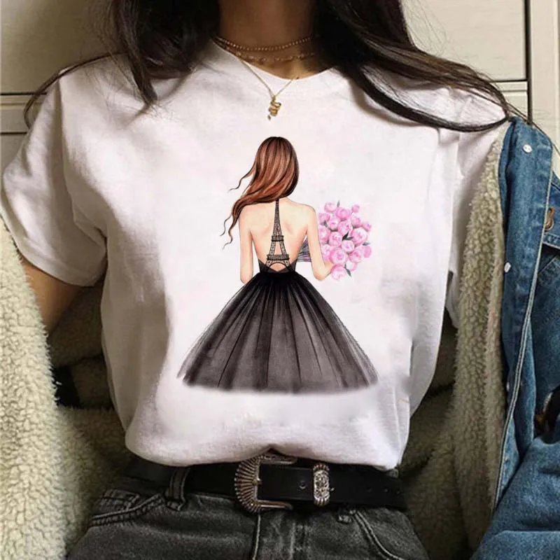 

Women Lady Fashion Short Sleeve Aesthetic Clothes Summer Kawaii Shirt T-shirt Top Floral Graphic Female Ladies Womens Tee TShirt