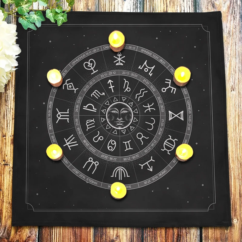 

Altar Cloth Pagan Oracle Card Mat Constellation Runes Witchcraft Astrology Wheel Zodiac Spirituality Tarot Tablecloth