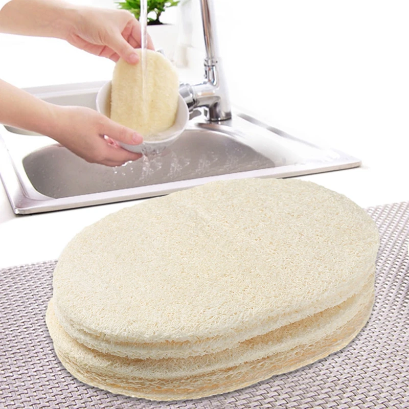 

5pcs Natural Loofah Dish Washing Cloth Pot Bowl Brush Double-sided Cleaning Microfibre Kitchen Decontamination Sponge Tools