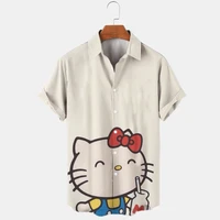 casual womens short sleeve hello kitty print loose shirt womens cotton linen shirts and tops vintage streetwear 5xl tops