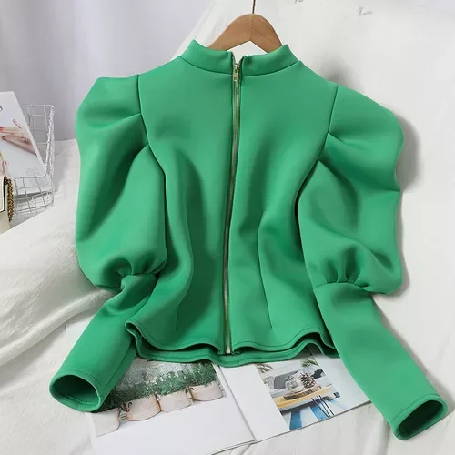 

y2k hoodies sudaderas sweatshirts Women Sweatshirt Fall Clothes Women Fashion Hoodies Puff Sleeve Zipper Hoodie Shirt Korean Vin