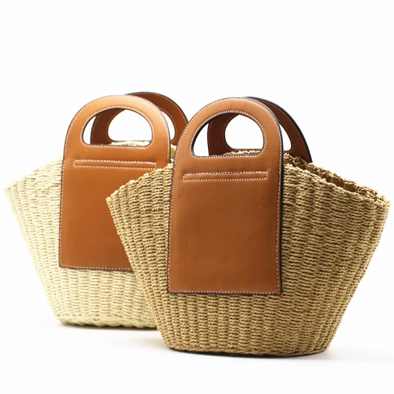 

Fashion Rural New Handbag Woven Bag Simple And Fresh Camel Color Beige Woven Women's Bag Creative Handmade Woven Bag