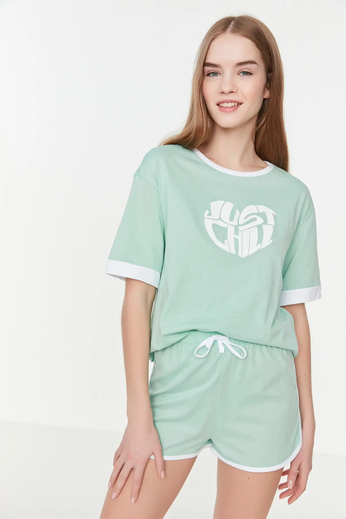 

Women's Pajamas Green Printed Knitted Sleep Lounge Pajamas Nightwear Sleepwear Night Suit Casual Home Clothing