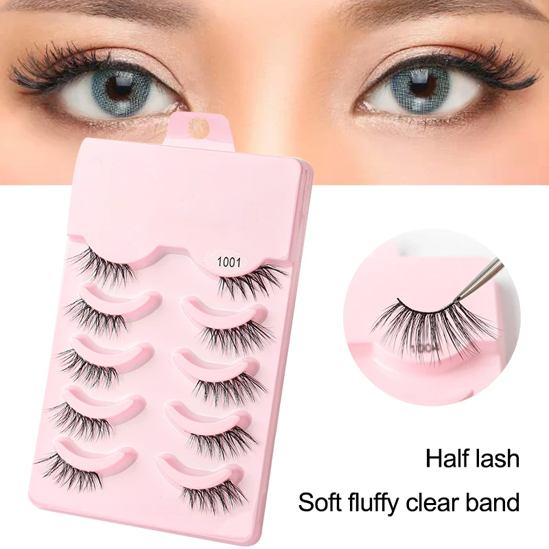 

Half eye false lash 5 pairs 3d false eyelashes natural soft mink wispy black foxy eyes reusable lashes clear band Eye tail exten