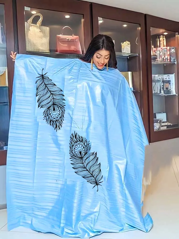 Sky Blue Bazin Riche Long Dresses For Bridesmaids Wedding Party Clothing Original African Bazin Riche Dashiki Robe Free Size