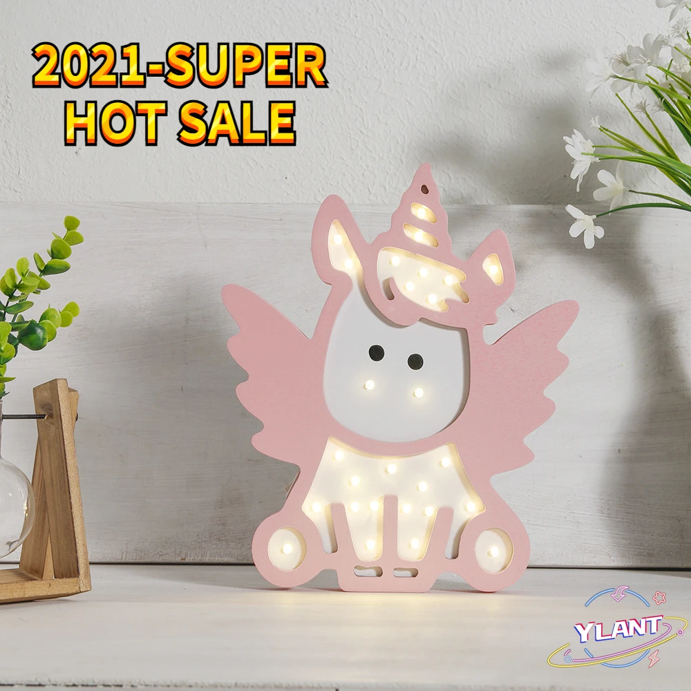 

Новый декор для детской комнаты в скандинавском стиле, деревянные Светодиодные ночные светильники в виде единорога, ангела для маленьких м...