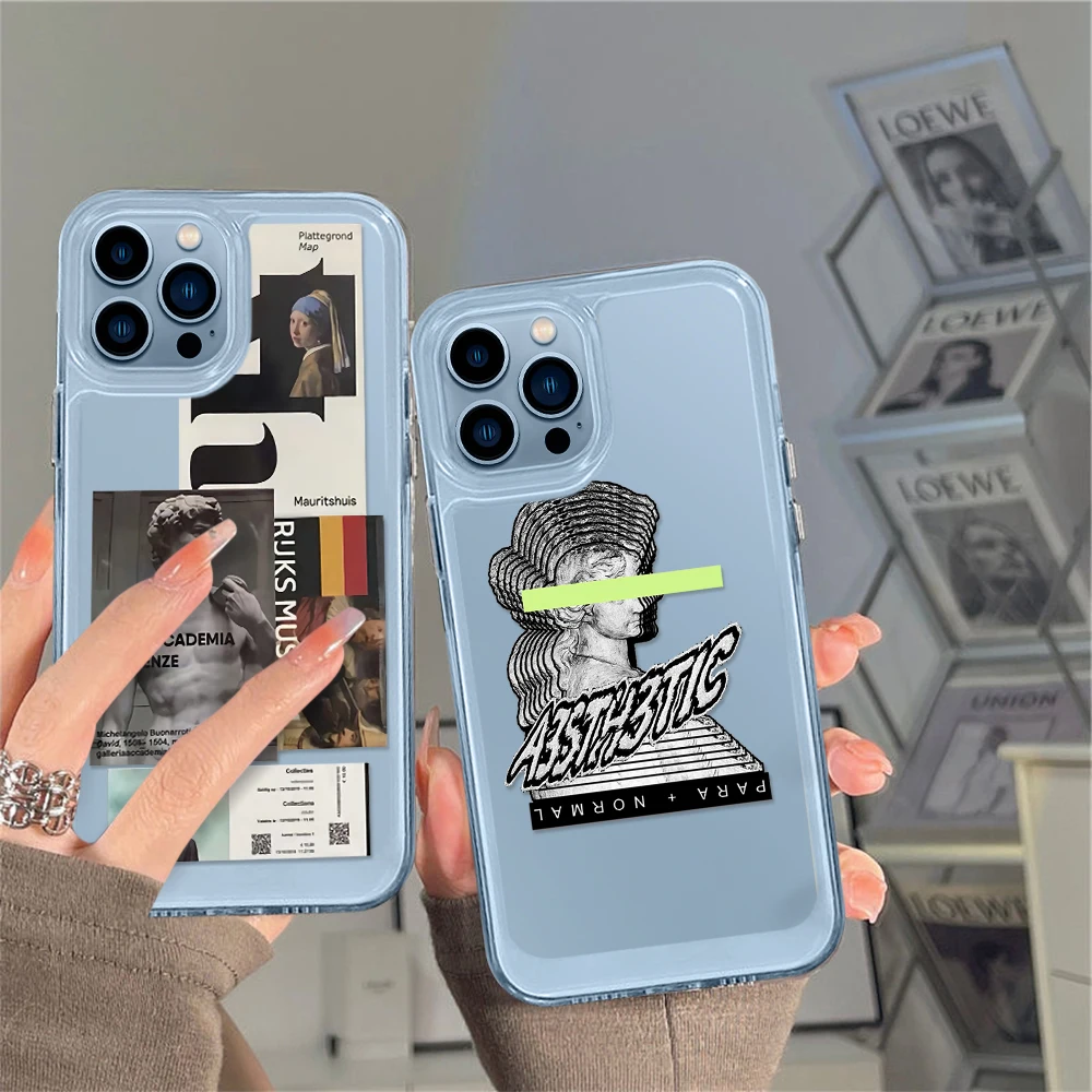 

Art Painting Statue Funny Clear Phone Case for iPhone 14 13 12 11 Pro Max Mini XS XR X Back Cover for iPhone14promax Capa Fundas