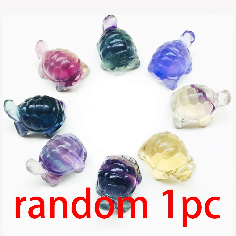 Натуральный красочный флюоритовый хрустальный черепаха, милые поделки, маленькие украшения, резные статуи животных, коллекция целебных камней