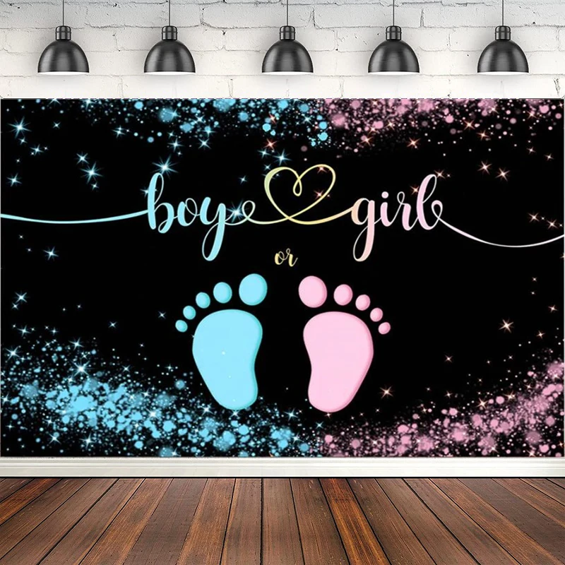 

Photography Backdrop Blue Or Pink Gender Reveal Theme Girl or Boy Baby Shower Party Decor Black Shining Dot Photo Background