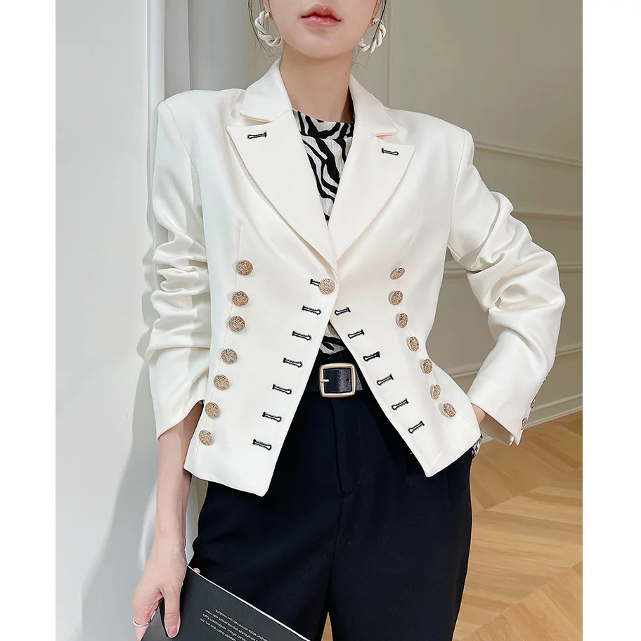 Short Suit Jacket Women 2023 Autumn New Office Lady Shoulder Padded White Blazer Jackets British Style Outwear High Quarlity