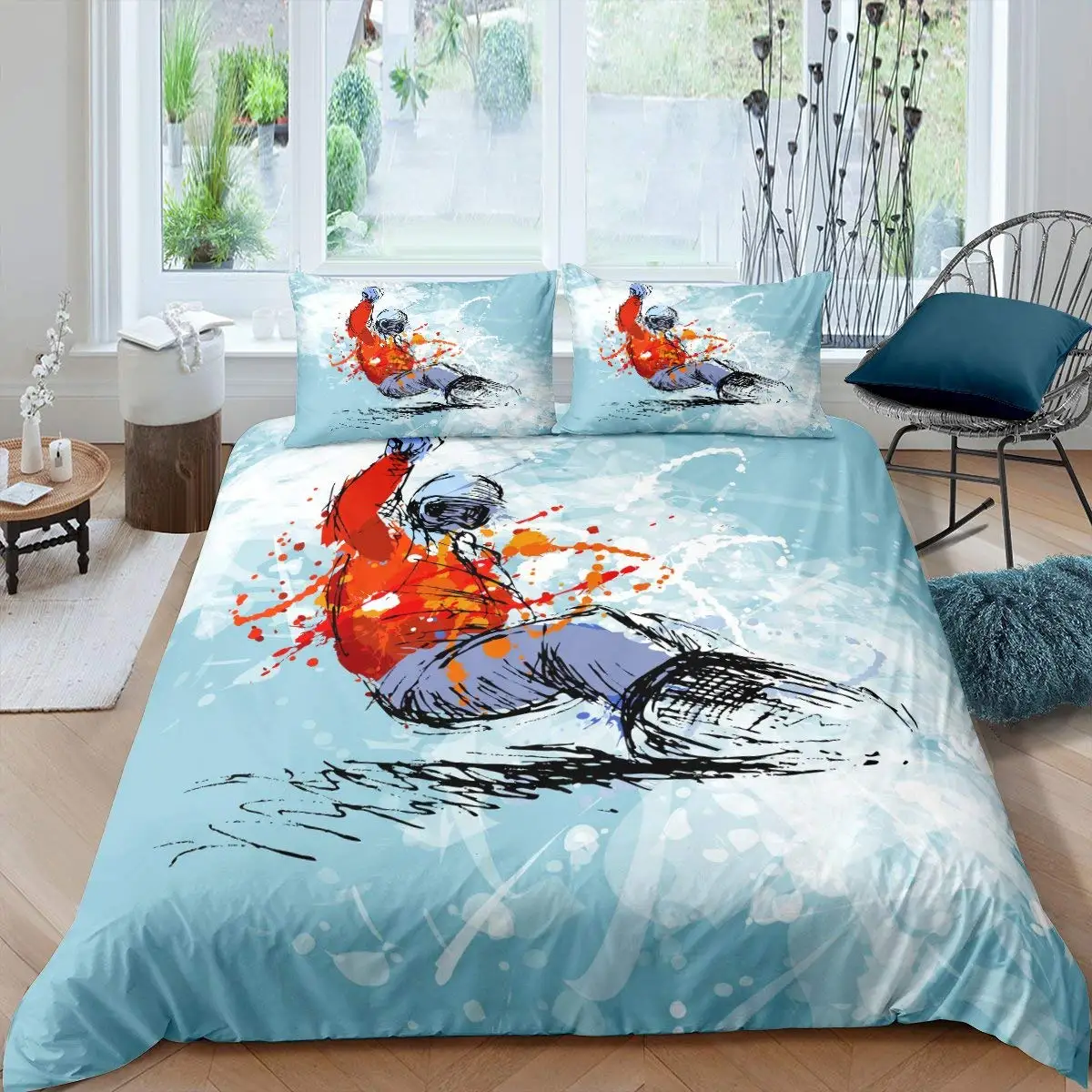 

Skiing King Queen Duvet Cover Teens Extreme Sports Games Bedding Set Ski Poles Snowboard Comforter Cover Polyester Quilt Cover