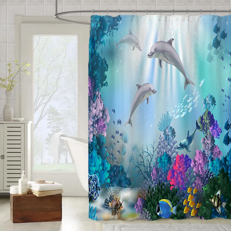 

Занавеска для душа, для ванной комнаты, подводный мир, 3D домашняя Водонепроницаемая душевая занавеска, тканевые аксессуары для ванной комна...
