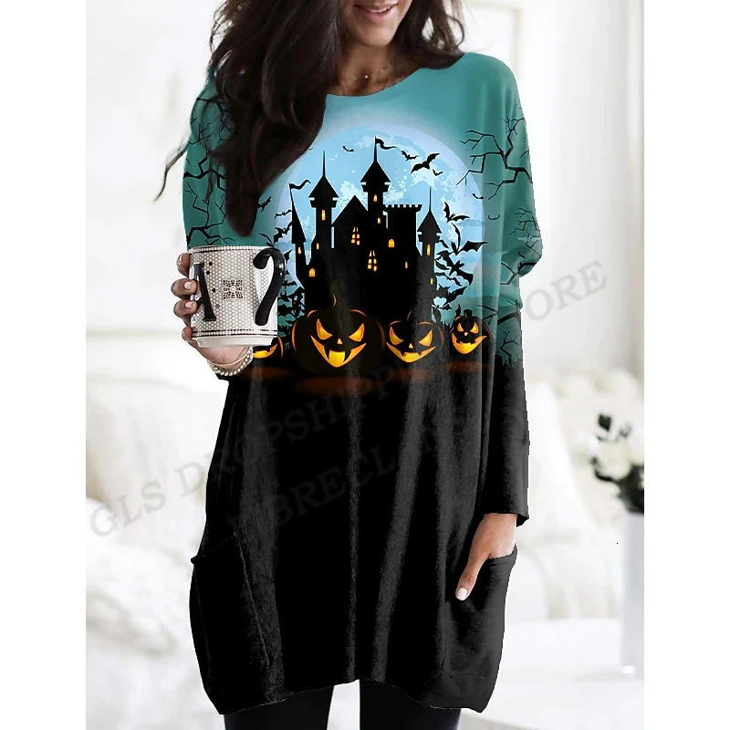 

Funny Halloween Hoodies Women Fashion O-neck Hoodie Women Sweatshirts Long Hoodie Pocket Autumn Winter Coats Pumpkin Pullovers3D