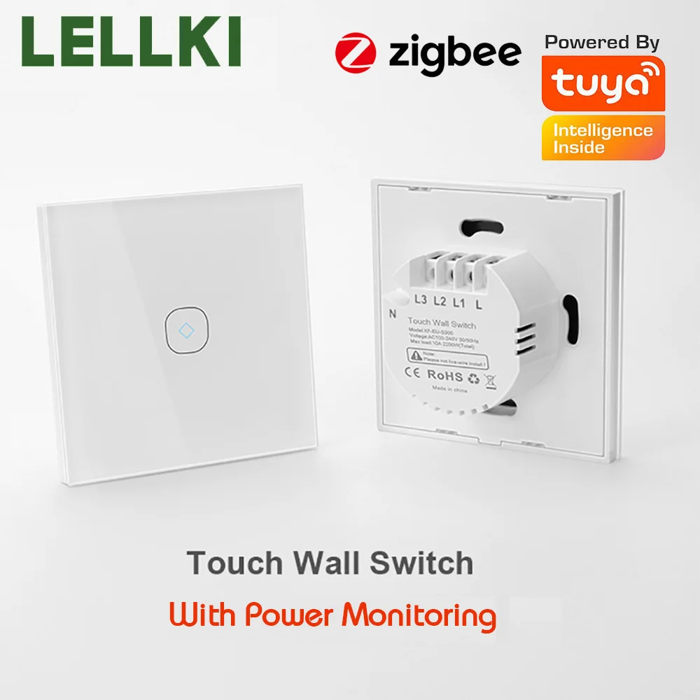 

LELLKI Zigbee Light Switch Tuya Smart Home Wall Touch Off 220v Power Monitor With Smart Life Alexa Accessories Google Assistant