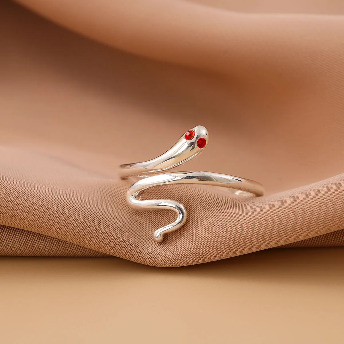 Модные открытые кольца в виде змеи из стерлингового серебра 925 пробы с красным