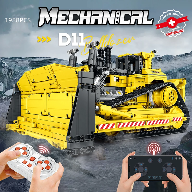 

1988pcs Remote Control Bulldozer Construction Building Blocks Engineering RC Truck Vehicle Models Toys Kids Gifts