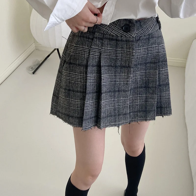 

Korean Checked A Skirt Women's Spring and Autumn 2023 New High Waist Pleated Skirt Umbrella Skirt Small Jk Short Skirt
