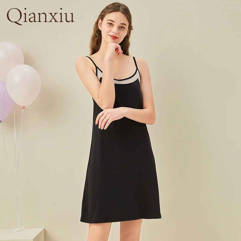 Nighty Sexy Silk Sleep Tops Shirt for Women Lounge Lingerie Summer Mini Sleeping Dress 2021 New Sling Lace Sleepwear Slipdress