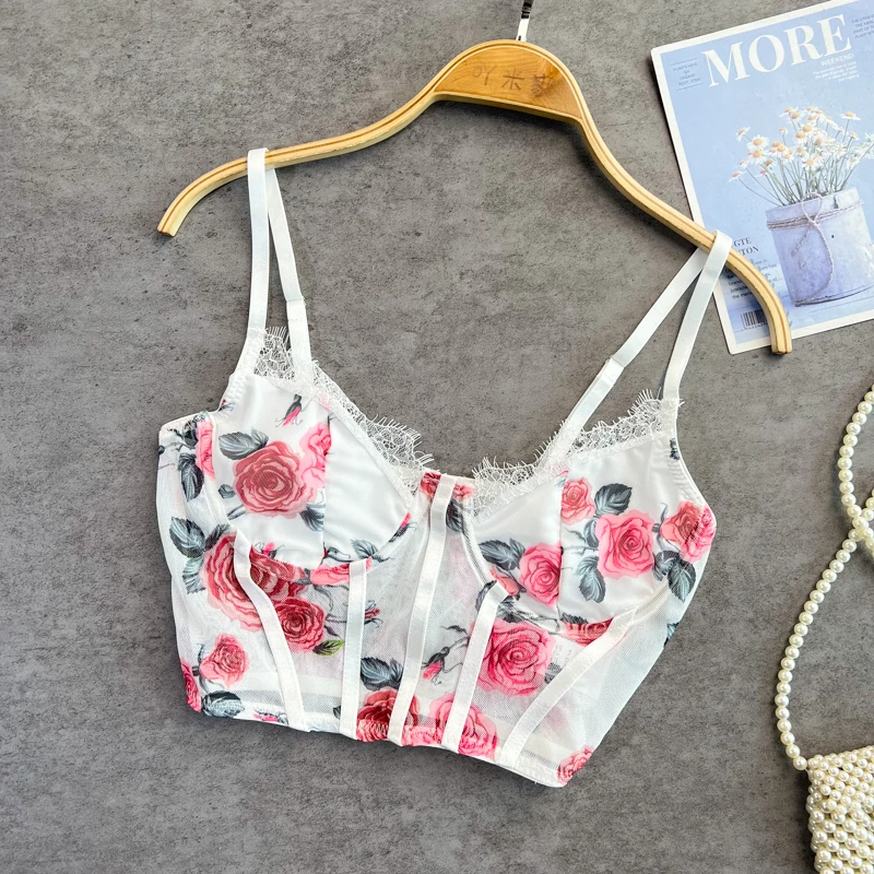 

Женский кружевной бюстгальтер в стиле ретро, короткий топ без рукавов с открытыми пупками и кружевом на бретелях, лето 2022